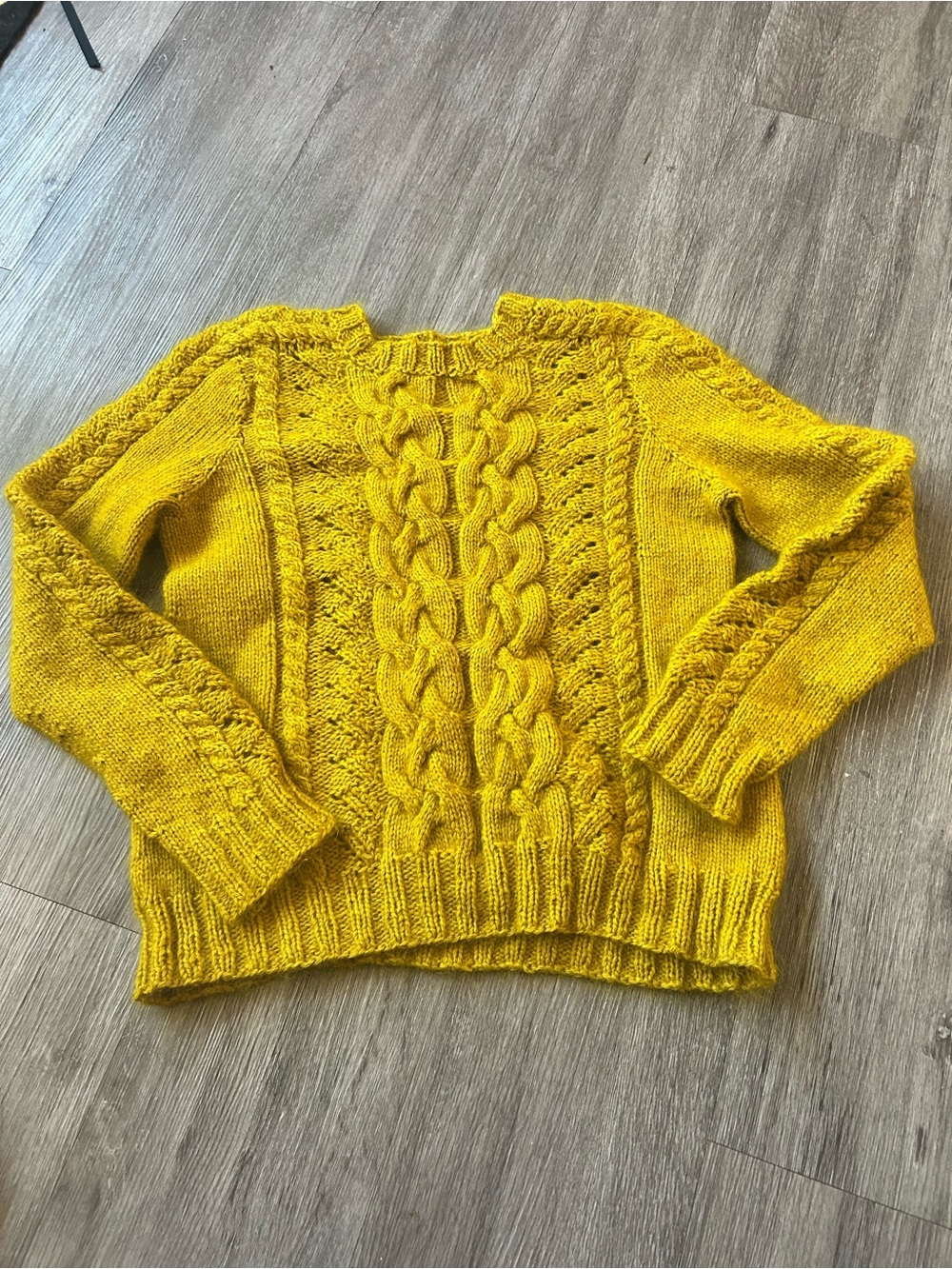 Chunky Cable Crewneck Sweater in Mustard Yellow angora handmade